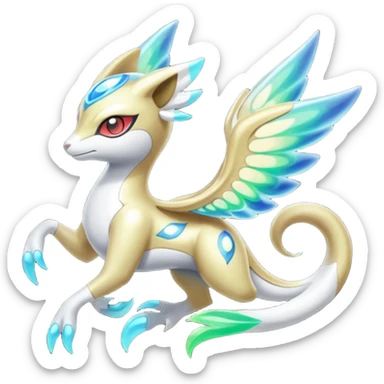 Iridescent Bioluminescent Translucent Luminescent Diaphanous Shiny Colorful Meloetta-Latias-Koraidon-Peppercat-Wargreymon-Protogen-Fakémon-fusion-hybrid-creature sticker