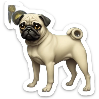 A cyberpunk black pug in Art Nouveau style during 1910 sticker