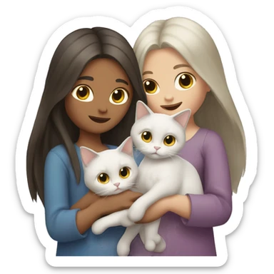 Two long hair girls with white skin and two cats in their hands sticker