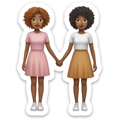 Full body, Two girls holding hands Carmel skin  one  with a curly bun and one feminine with curly hair sticker