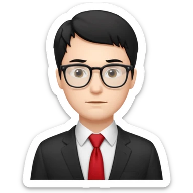 white man in white shirt, having red tie, black hair, wearing glasses sticker