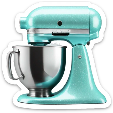 Realistic silver and pastel tiffany blue kitchenaid mixer decorated with white shiny sparkly diamonds. sticker
