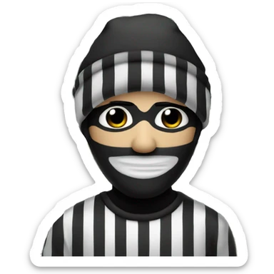 Robber black and white stripes with a beanie and a money bag behind his back sticker