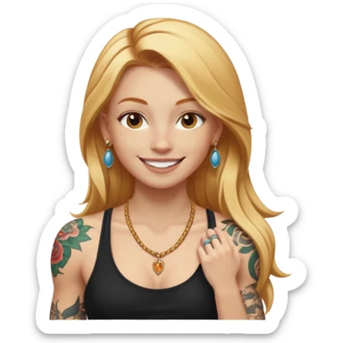 girl with long blonde hair and tattoos next to an athletic ginger girl jewelery sticker