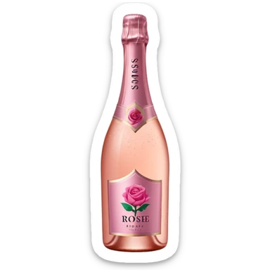 bottle of sparkling rosé with a rose logo on the label, tilted to the left, no glass sticker