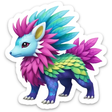 Blue and magenta and yellow hydro-elemental Virizion-Trico-Amaura-Shaymin-hybrid-creature (full body) sticker