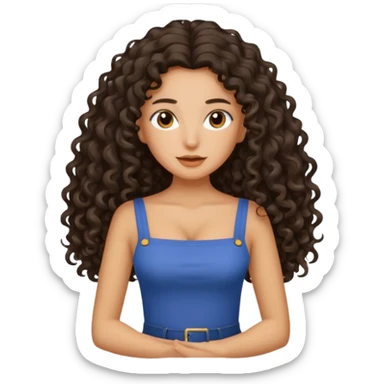 A tan girl with SUPER long dark curly hair and a square neckline shirt sticker