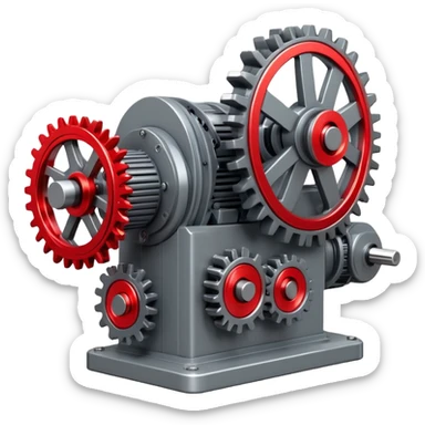 Realistic 3D render of a compact power generator with:
- Intricate mechanical gears system
- Main large gear in metallic gray
- Smaller interconnected gears in motion
- Red glowing energy flowing through transparent tubes
- Industrial-tech aesthetic
- Metallic gray base with red accent lights
- Sharp details and mechanical precision
- Subtle steam or energy particles in red
--ar 1:1
--style raw
--v 5.2
--no text
--q 2
--c 20 sticker
