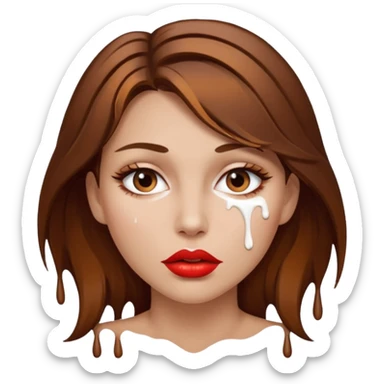 Brown Hair, Woman, white paint drip, face, hot, Sexy, lips sticker