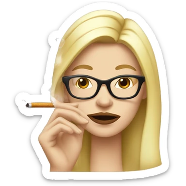 blonde woman with glasses  smoking a cigarette, cigarette in clear hands  sticker