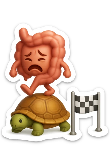  EMOJI STILE IPHONE 3D DI UN INTESTINO CON ESPRESSIONE ANGOSCIATA CHE CAMMINA SUL GUSCIO DI UNA TARTARUGA IN ATTESA ESTENUANTE DI RAGGIUNGERE UN TRAGUARDO POCO PIù AVANTI, SULLA LORO DESTRA. IL TRAGUARDO è UNA BANDIERA A DUE PIEDI CON FASCIA A SCACCHI BIANCHI E NERI. iperrealistico 4k sticker