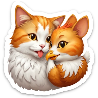 A cat kissing a chickenwing sticker