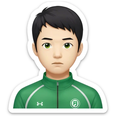 Seong Gi-hun : age 60, skinny and bony face, small mouth, unkempt black hair, Green player tracksuit. sticker