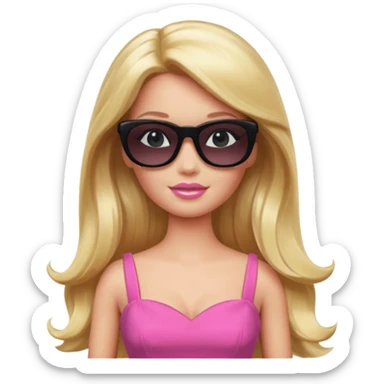 barbie with long blonde hair wear black sun glasses, pink dress sticker