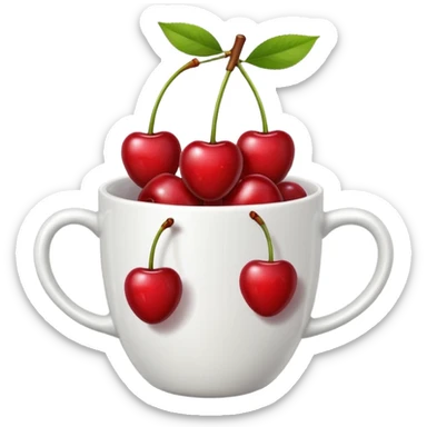 5pcs Fruit Cherry red on a cup. Fucos camera on the top of the cup sticker