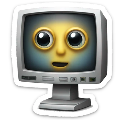 a crt monitor with eyes, in the style of steambot willie sticker