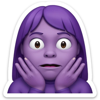 Grimace face, half frown with a side eye and hands clasped together sticker