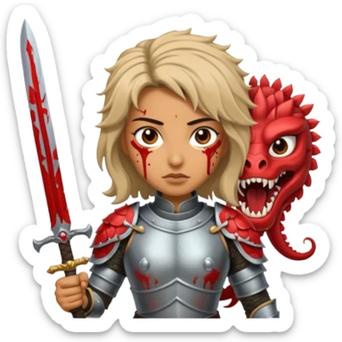 Fierce Latina in armor with a sword after a battle cutting off the head of a hydra sticker