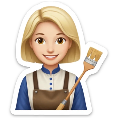 Hold. Women painting smilling tablier sticker