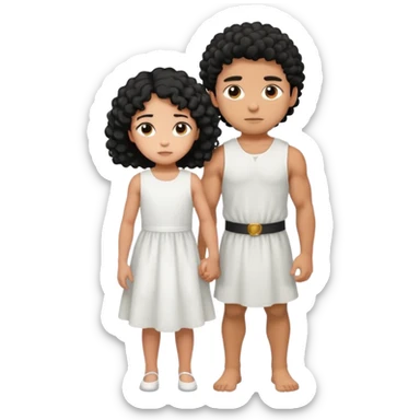 A strong man protecting a shorter girl with curly black hair sticker
