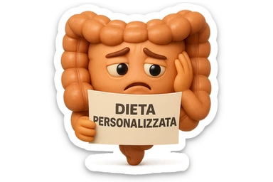 emoji stile iphone 3d di un intestino con mal di pancia che legge un foglio con la scritta "DIETA PERSONALIZZATA", ESPRESSIONE PENSIEROSA, iperrealistico 4k sticker
