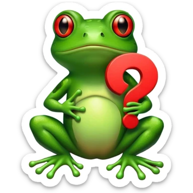 frog hloding a red question mark in the middle of a rainforest sticker