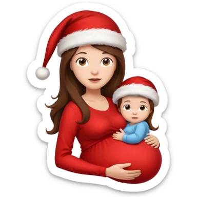 Woman pregnant long  brown hair wirh santa hat "Posing with the baby bump sticker