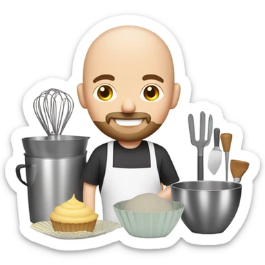 Bald white man with beard baking cupcakes  sticker