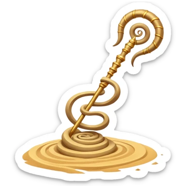 desert sand mage staff object icon, ancient staff with serpent coils around it, glowing golden sand gem on top, swirling sand aura, fantasy desert weapon, 3D cartoon, mobile game icon style, centered, clean background, no text, no watermark
 sticker