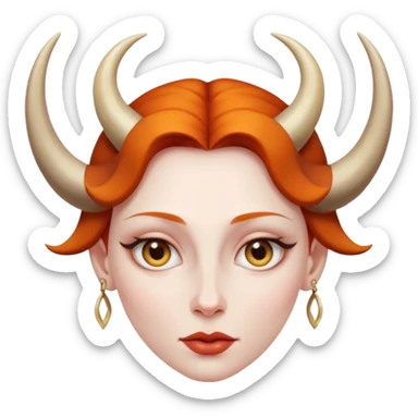 Woman with subtle horns, smooth skin and sharp gaze, divine corruption sticker