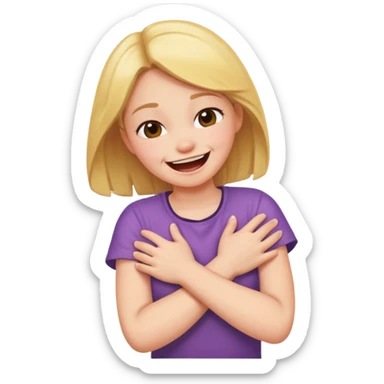 Girl arms crossed choking herself laughing sticker