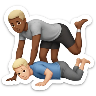 White adult male and black adult male on all fours on top of each other sticker