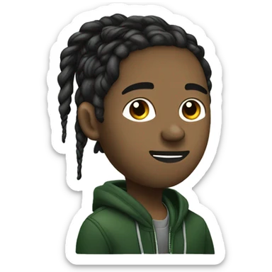 Side profile of a hip hop artist with braids. He has an arm extended down, holding a mic. He's wearing a very dark green jacket.  sticker