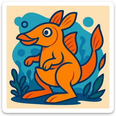 an orange combination of a fish and a kangaroo, creative hybrid, vibrant, clear details sticker