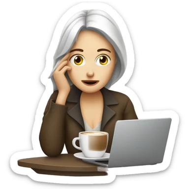 tired french girl with laptop drinking a lot of coffee sticker