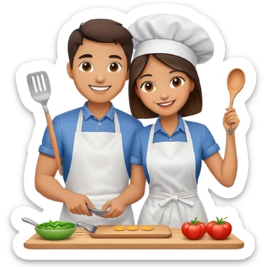 Two lovers cooking sticker