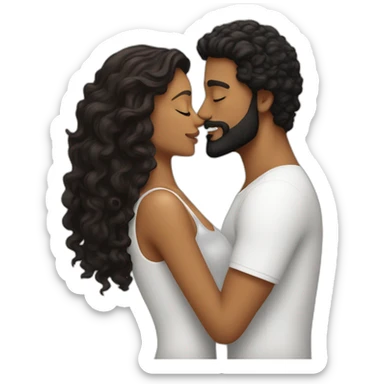 Brown man with a smooth black hair and a black beard kissing a White woman with long brown curly hair sticker