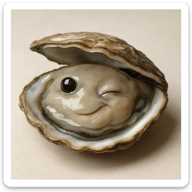 A cute oyster winking, in photorealistic style. sticker
