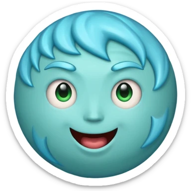 Uranus emoji in Apple style, blue-green planet with swirling rings, very large playful excited face, bold lightning bolt, bursting with electric chaotic energy sticker