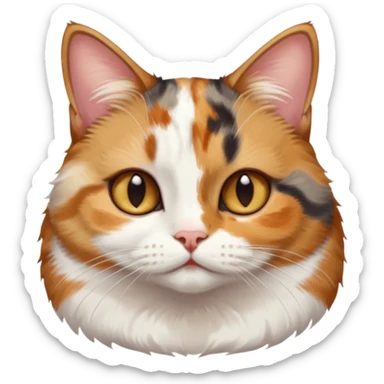 torbie and white cat with small head, hazel eyes, and short but chubby body sticker