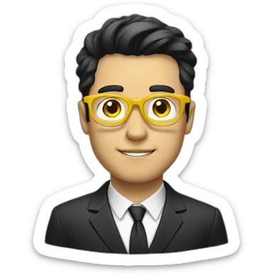 white guy with yellow tinted glasses and black hair wearing a suit  sticker