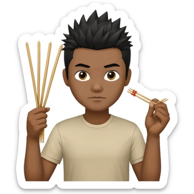 Make it a vietnamese male with spiky black hair holding only ONE pair of chopsticks in one hand, t-shirt sticker