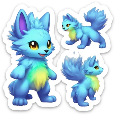 Anthro Fluffy Cool Cute Magical Elemental Shiny Colorful Neon Vibrant Colors Sparkle Kemono-style Chibi Fantasy-Animal-Fakémon-Pokémon-Hybrid Fur Sona Aesthetic Full Body sticker