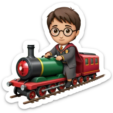 Harry Potter mowing the lawn on the Hogwarts Express train sticker
