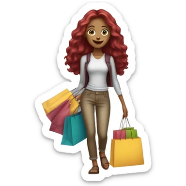 Long Burgundy haired girl, shopaholic, carrying a lot of shopping bags sticker