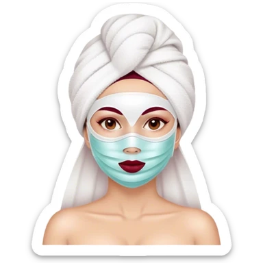Lady with face mask spa beauty full face relaxing Burgundy sticker