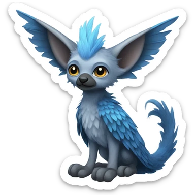 Trico The Last Guardian Quadrupedal Creature With Blue Horns, Grey feather Wings, And long tufted tail sticker