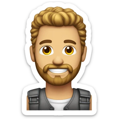 Hombre blanco con barba de leñador, calvo, sonrisa, vestido de constructor sticker