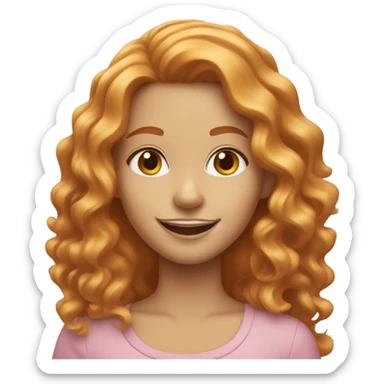 Girl with long and wavy hair, strawberry blonde, smiling sticker