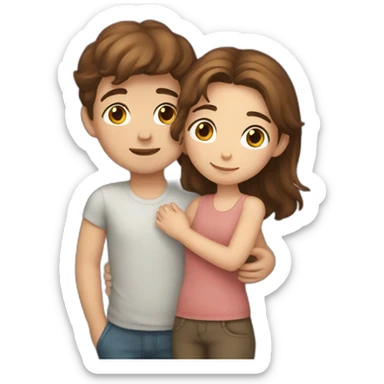 Girl with brown hair and boy with brown hair cuddling sticker